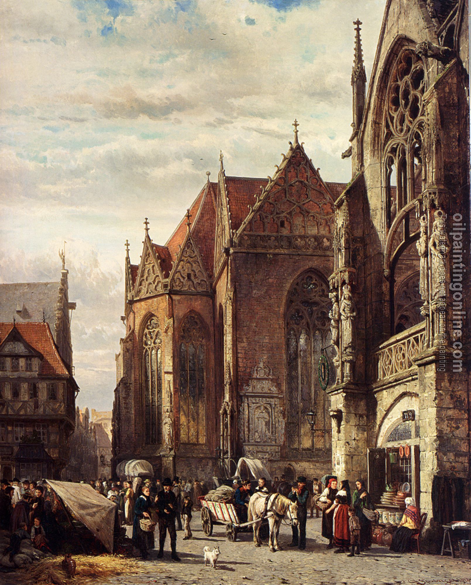 Springer, Cornelis - Many Figures On The Market Square In Front Of The Martinikirche Braunschweig